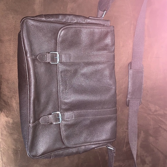 Double Buckle Brown Leather Laptop Messenger Bag